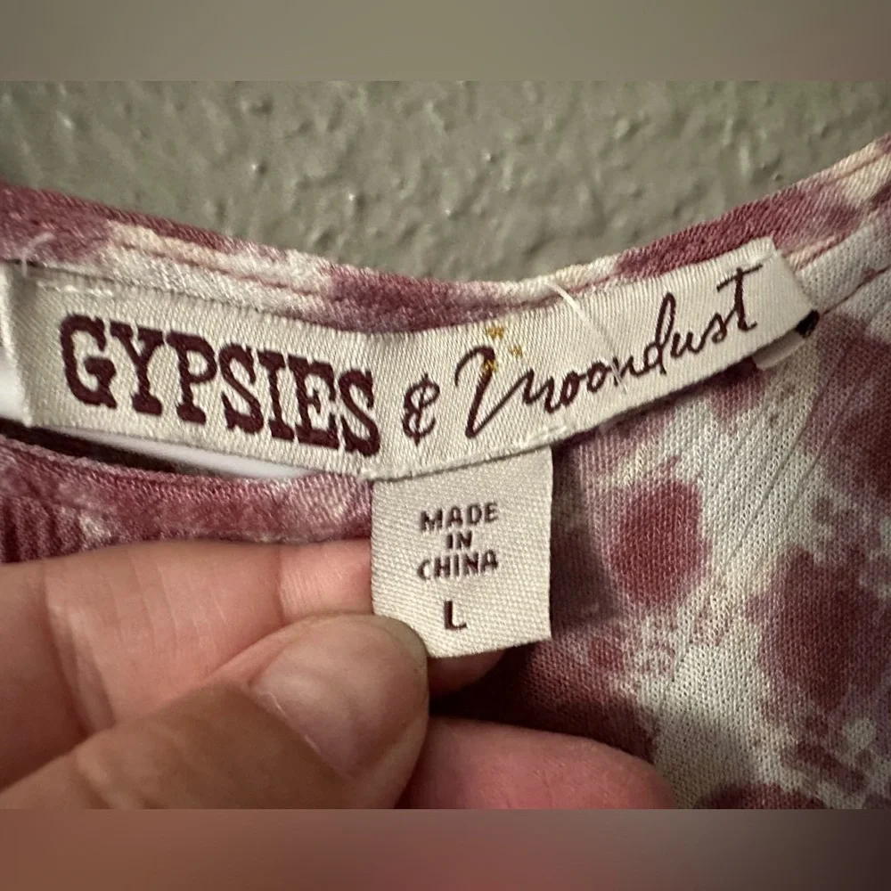 Womens Gypsies & Moondust Tie-dye Top Blouse Boho Shirt Size L Pink & White NWT - Picture 4 of 10